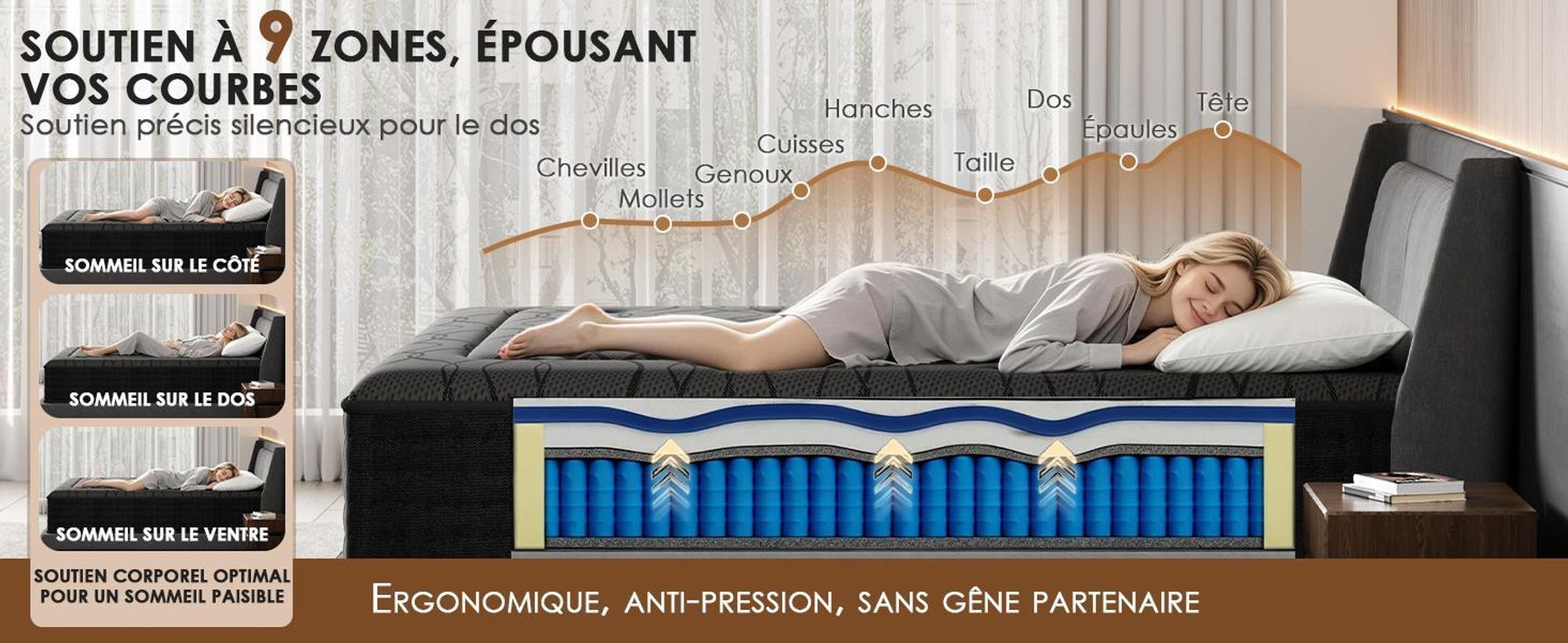DEWINNER Matelas 140x200 cm, Hauteur 30 cm, Matelas Silencieux d'épaisseur Moyenne, Mousse à Mémoire de Forme Hybride, Ressorts Ensachés Individuels