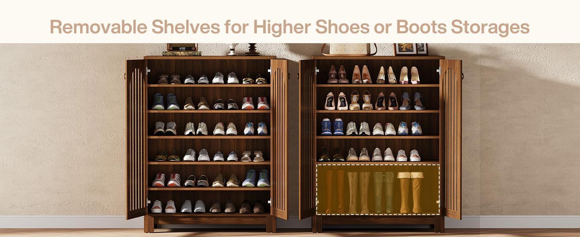 Scarpiera a 6 ripiani con ante a doghe, capienza 24 paia di scarpe, con ripiani regolabili, ideale per l'ingresso o il corridoio, colore marrone scuro
