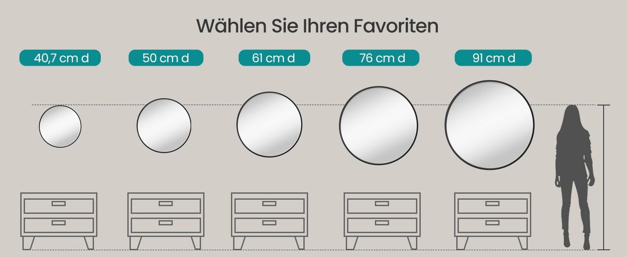 SONGMICS Wandspiegel, Spiegel rund,Metallrahmen, modern, für Bad, Wohnzimmer, Schlafzimmer, Flur, schwarz