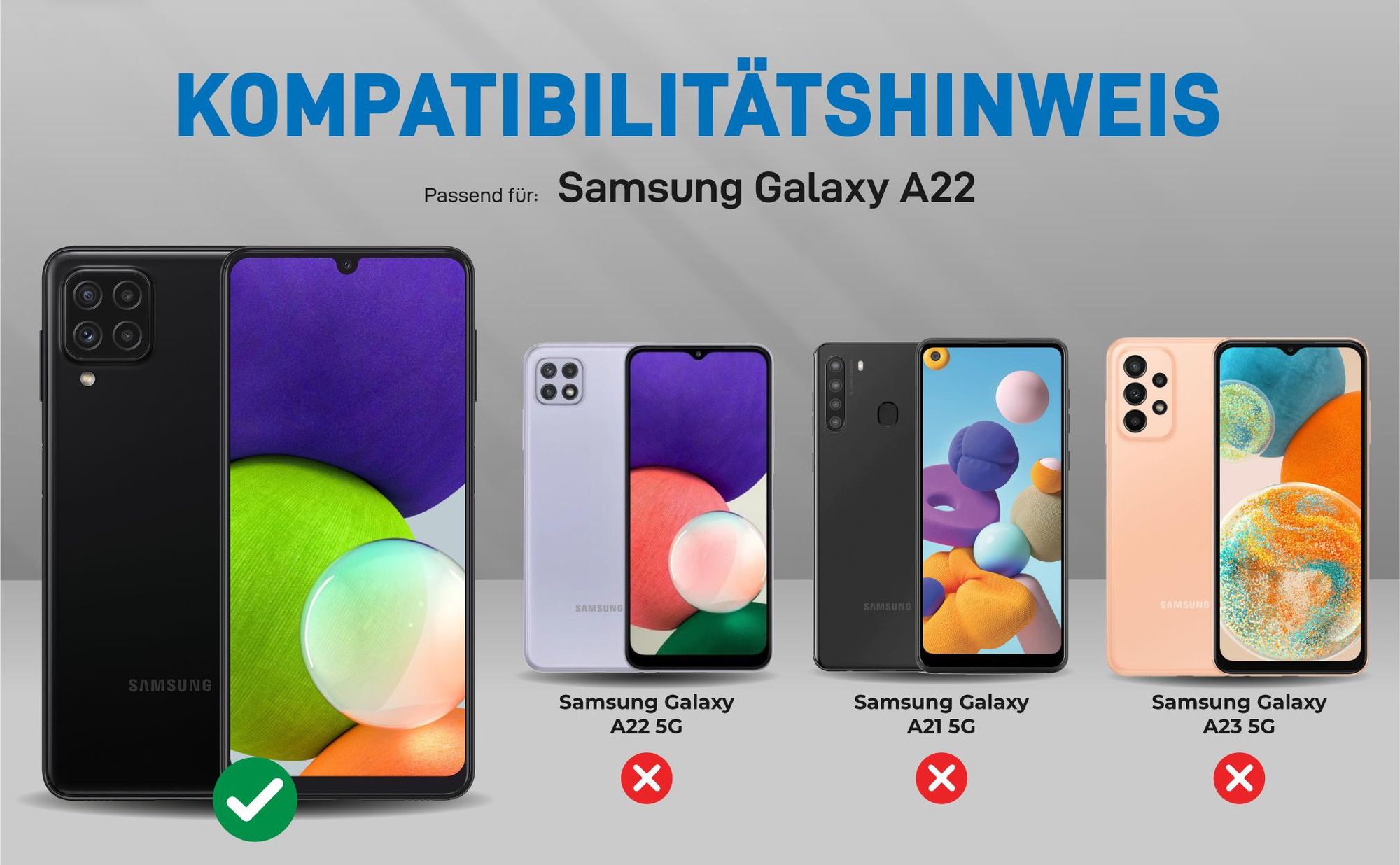 Kompatibilitätshinweise Hülle für Samsung Galaxy A22 (4G)