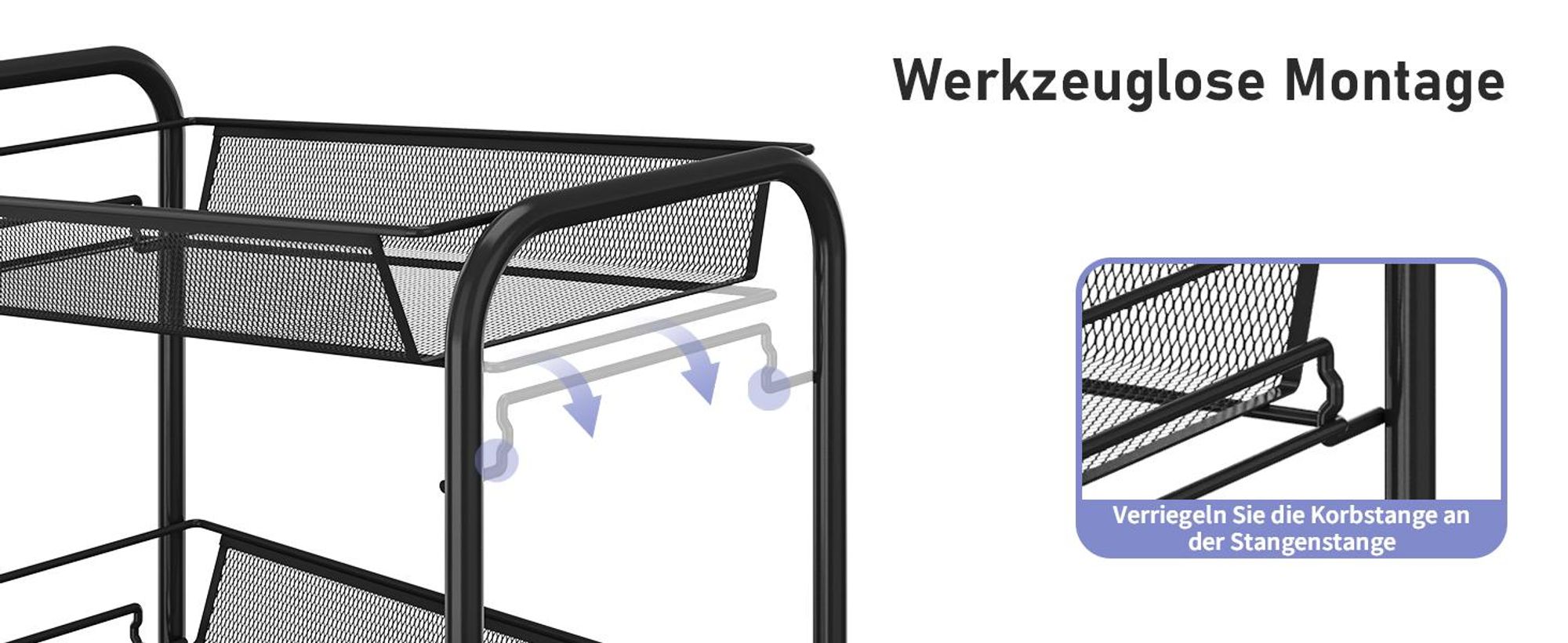 Servierwagen, Beistellwagen, Multifunktionaler Rollwagen, Küchewagen, Lagerwagen für Küche, Badezimmer, Schlafzimmer, Büro