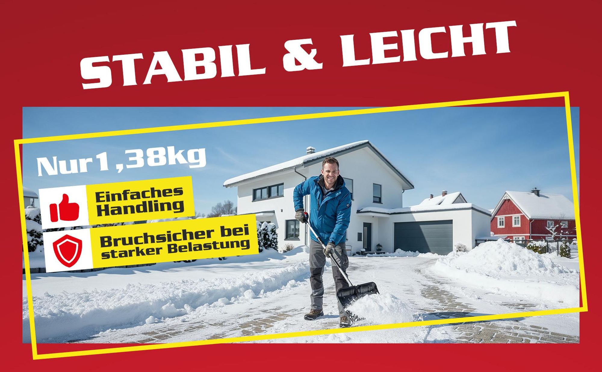 HECHT Schneeschieber Schneeschaufel Teleskop 485 TF | 49 cm Räumbreite | Aluminium Stiel & Kunststoffschild | 155,5 cm Länge 1,38 kg