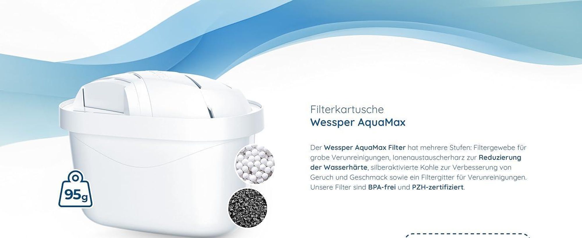 Wessper D2 BOROSILICATE Wasserfilterkanne 3 L Minze – Glasfilterkanne mit AquaMax Filter, BPA-frei