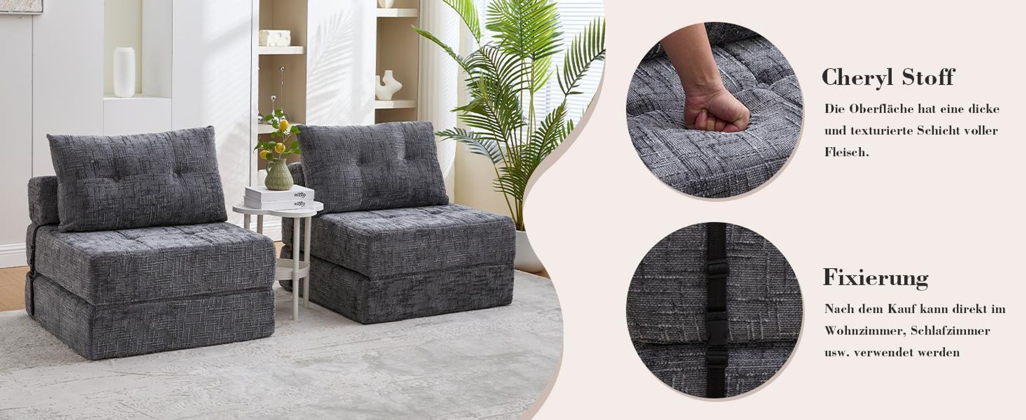 LVHOM Klappsofa-Bett Multifunktion, Platzsparendes Gästebett mit Kissen, Polstersofa mit hochdichten Schaum, für Wohnzimmer Büro, Schwarz