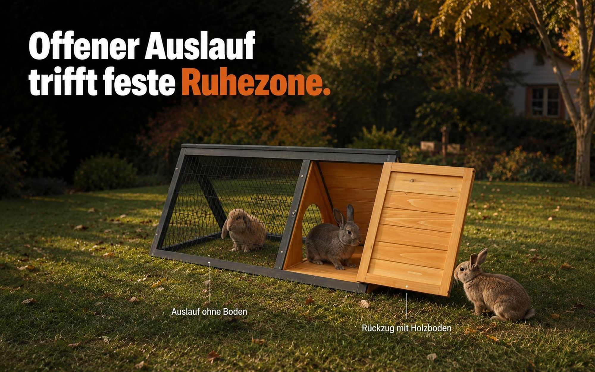 Hasenstall Kaninchenstall Dreieck Moritz 096 | 115 x 56,5 x 48 cm | Massivholz Kiefer | Winterfest & Wetterfest | Freilaufgehege Braun-Grau