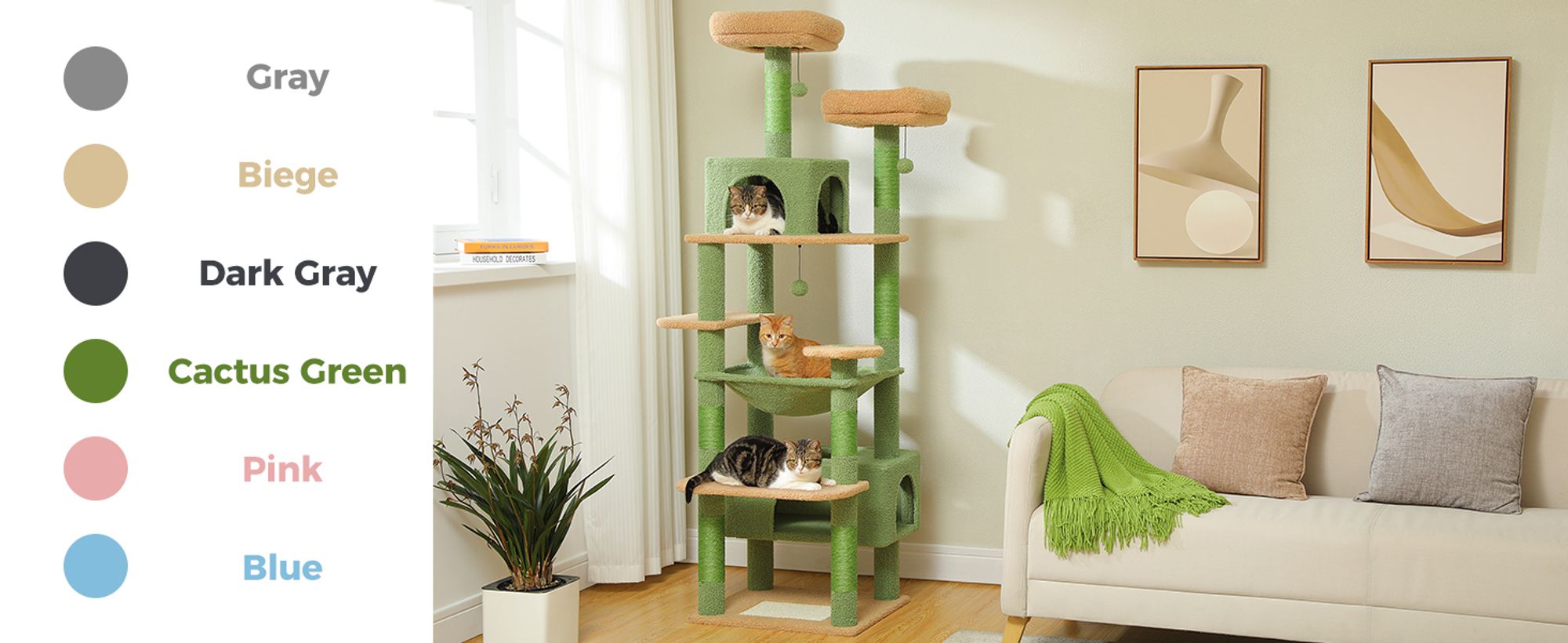 Purpurra Kratzbaum Katzenturm mit Hängematte und Katzenhöhle, 3 Höhen