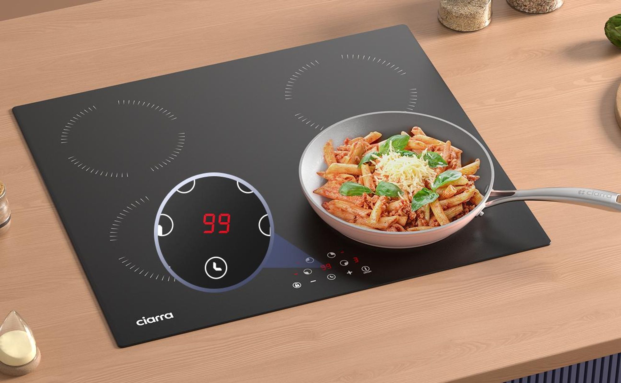 CIARRA Table de cuisson à induction encastrable 60 cm Plans de cuisson 4 zones 6000W VM4BIH-A