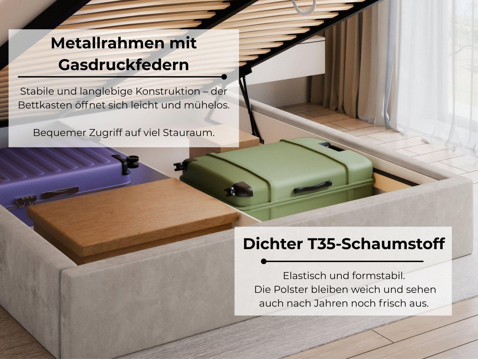 VALLH Polsterbett Bett 180x220 mit bettkasten Beige Samt - Kissenkopfteil mit lattenrost (Sofia Piano 13)