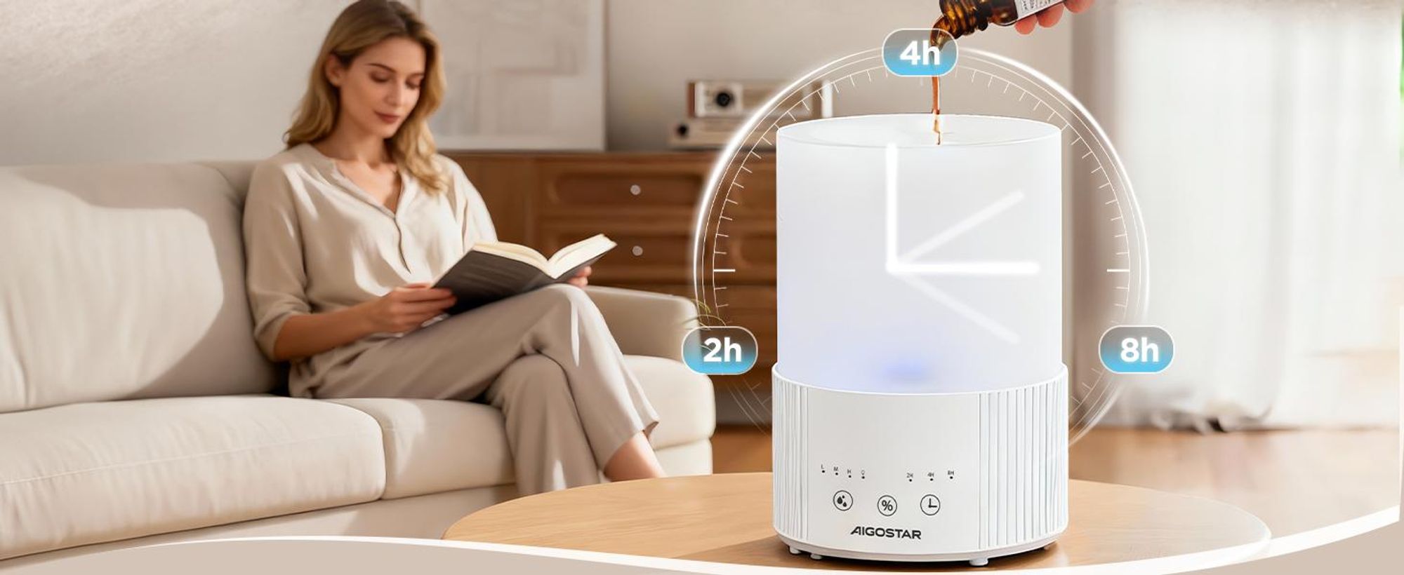 Aigostar - für Schlafzimmer Leise individuelle Luftfeuchtigkeit 7 Farblichter