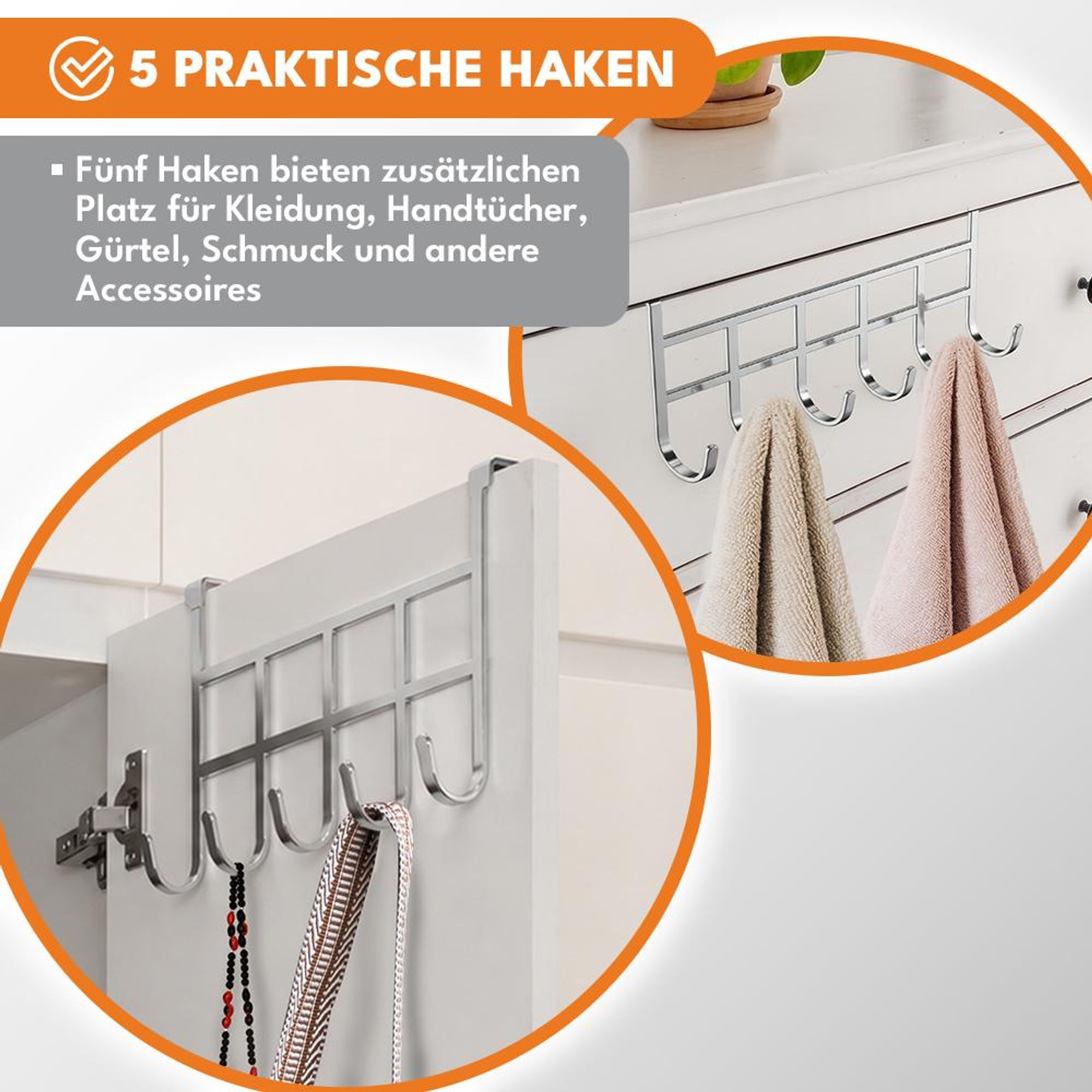KRUMAD Türgarderobe zum Einhängen, Türhaken ohne Bohren, Kleiderhaken mit 6 Haken, Handtuchhalter für Tür, Schrank und Schlafzimmer