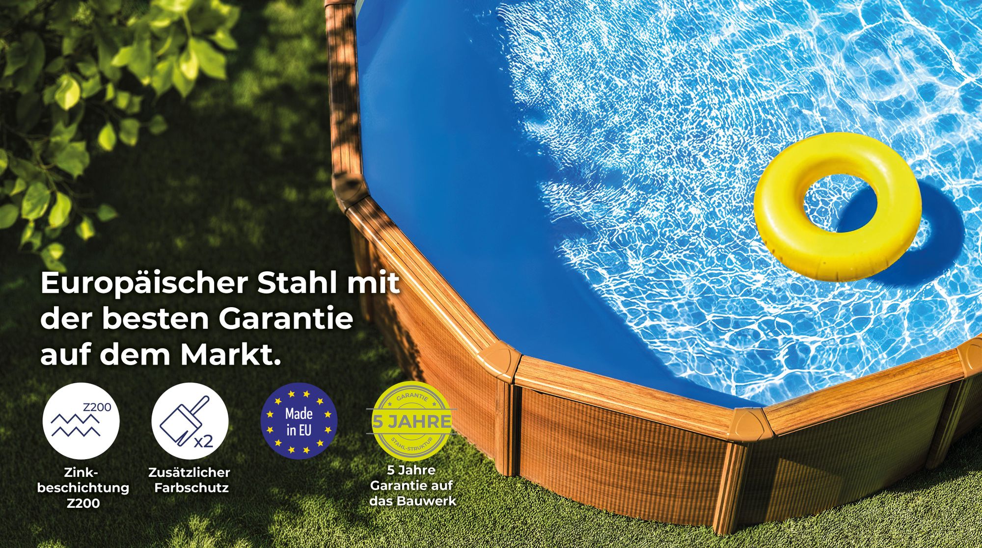 GRE Ovaler Stahlwandpool mit Holzoptik KITPROV6188WO – 610 x 375 x 132 cm, Komplettset + GRATIS Elektrischer Poolreiniger VCB50