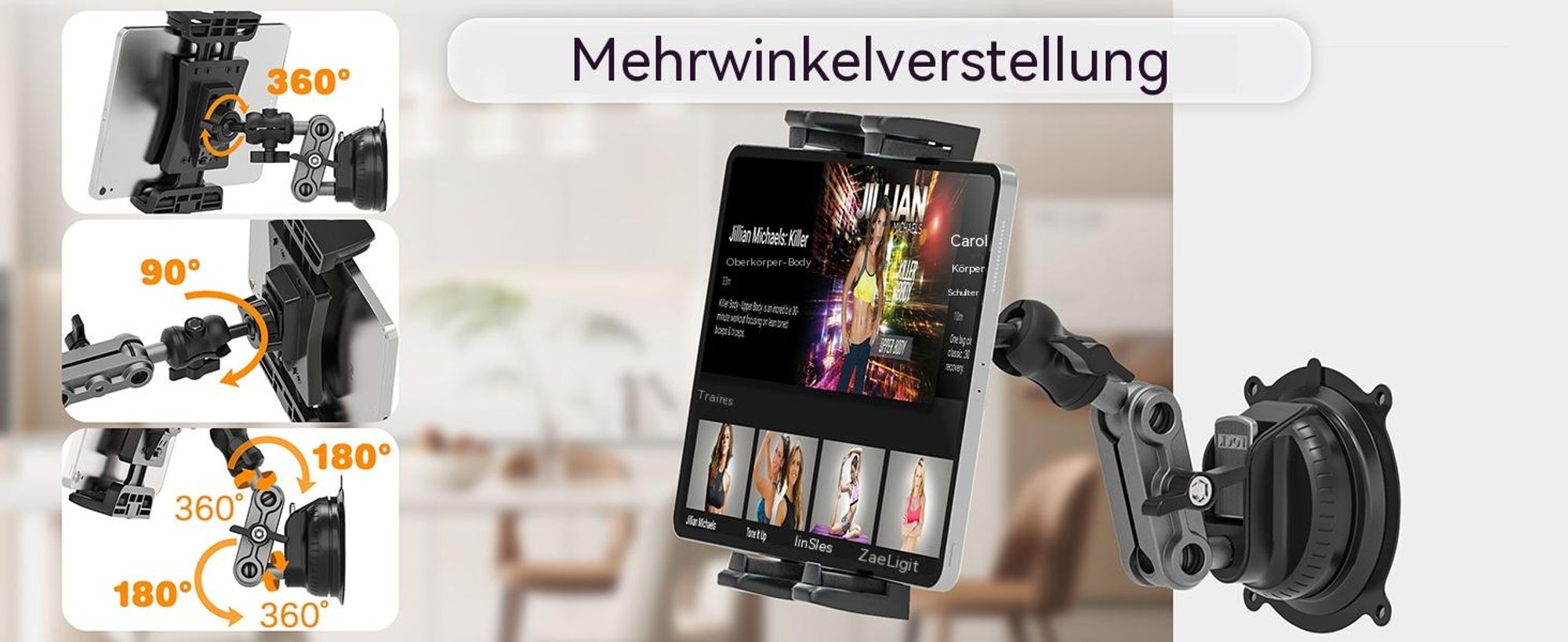 Tablet Halterung Auto Armaturenbrett & Frontscheibe, 360° Kfz iPad Halterung mit Saugnapf für 4,7-12,9 Zoll iPad Pro/Air, Handy & Galaxy Tab