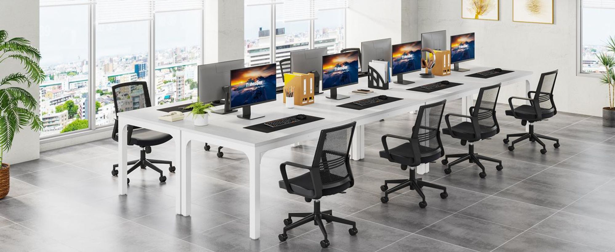 Tribesigns Schreibtisch Computertisch 200x70x 75 cm Doppelter langer Schreibtisch,PC Tisch Bürotisch Arbeitstisch Esstisch Büro-Möbel, Weiß