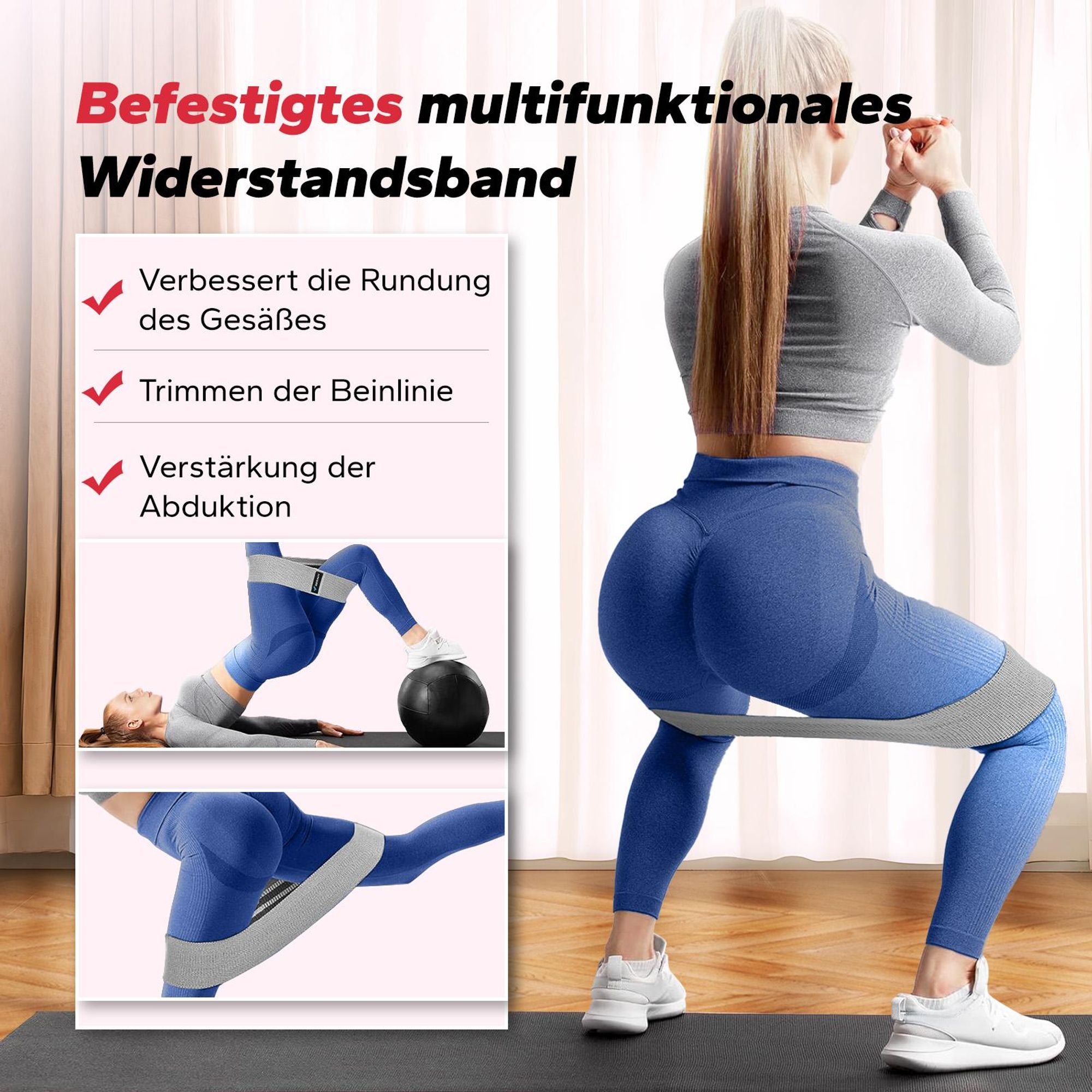 Beckenbodentrainer, Oberschenkeltrainer, Beintrainer für Frauen, Postnatale Rückbildung, Widerstandsbänder, tragbar