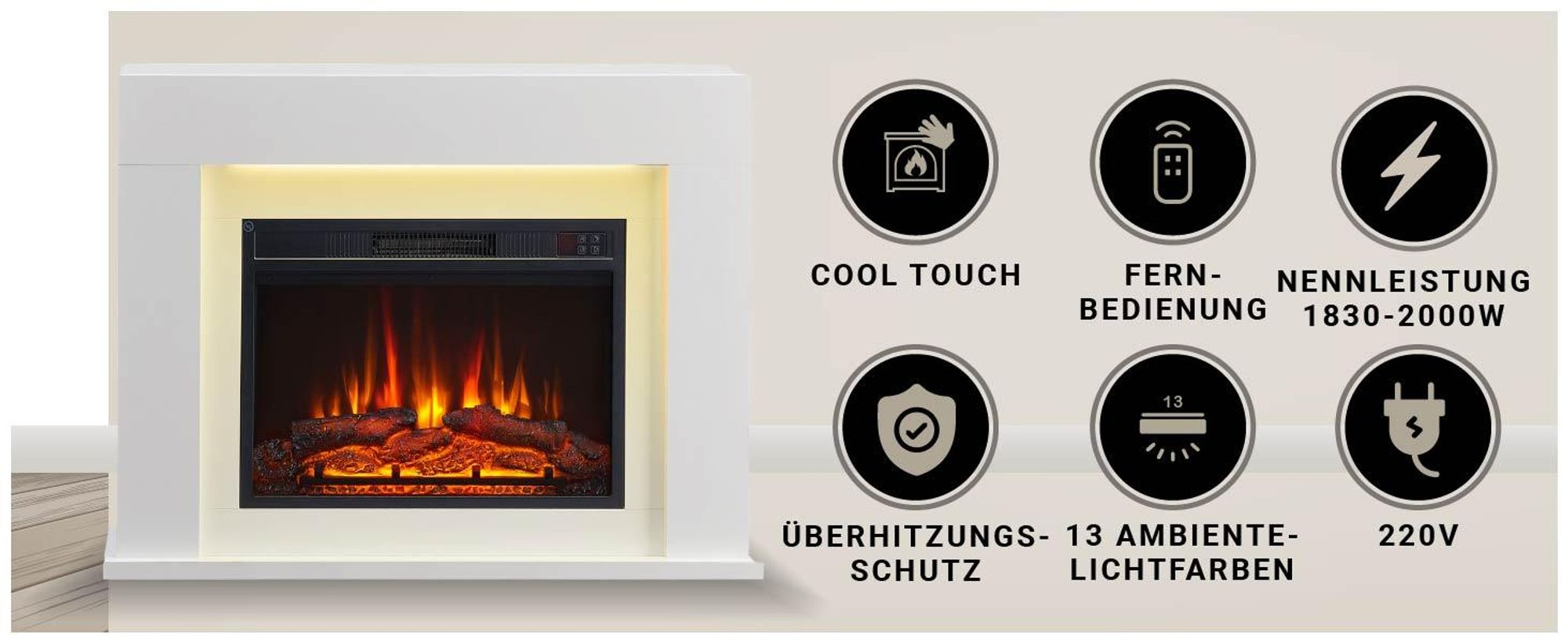 Elektrokamin Standkamin BALDERIA Finn Design – Heizung bis 2000 W, weiss