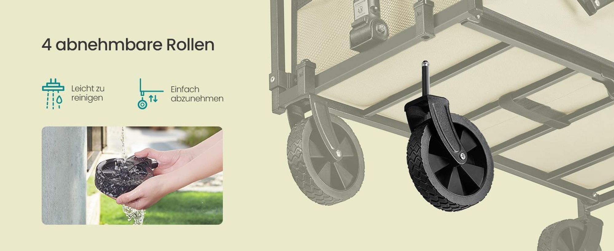 SONGMICS Faltbarer Bollerwagen, Transportwagen mit Griff, 4 verstärkte Rollen, 150 L, Outdoor, bis 150 kg, Garten, dunkelgrau