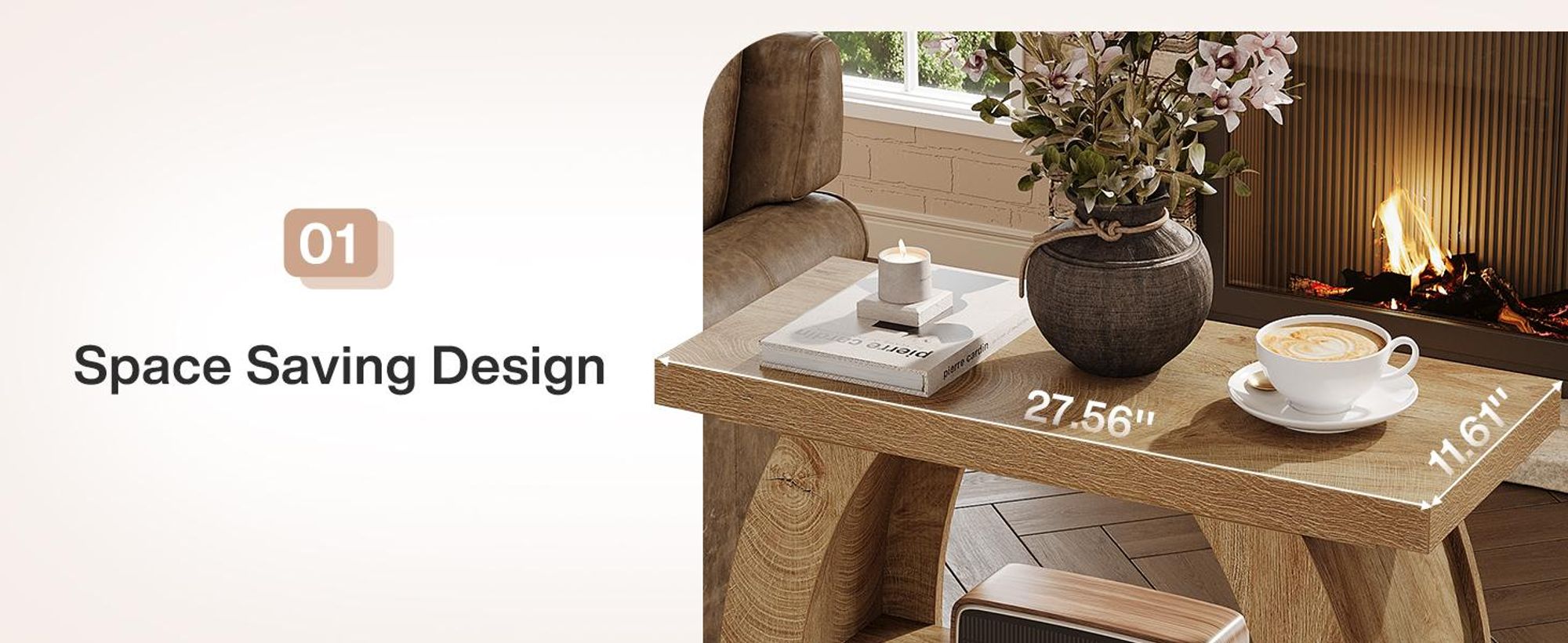 Tribesigns Beistelltisch, 3 Ablagen mit Stauraum, Gebogener Sofatisch Holz, Landhausstil Kleiner Beistelltisch für Wohnzimmer, Schlafzimmer, Natur