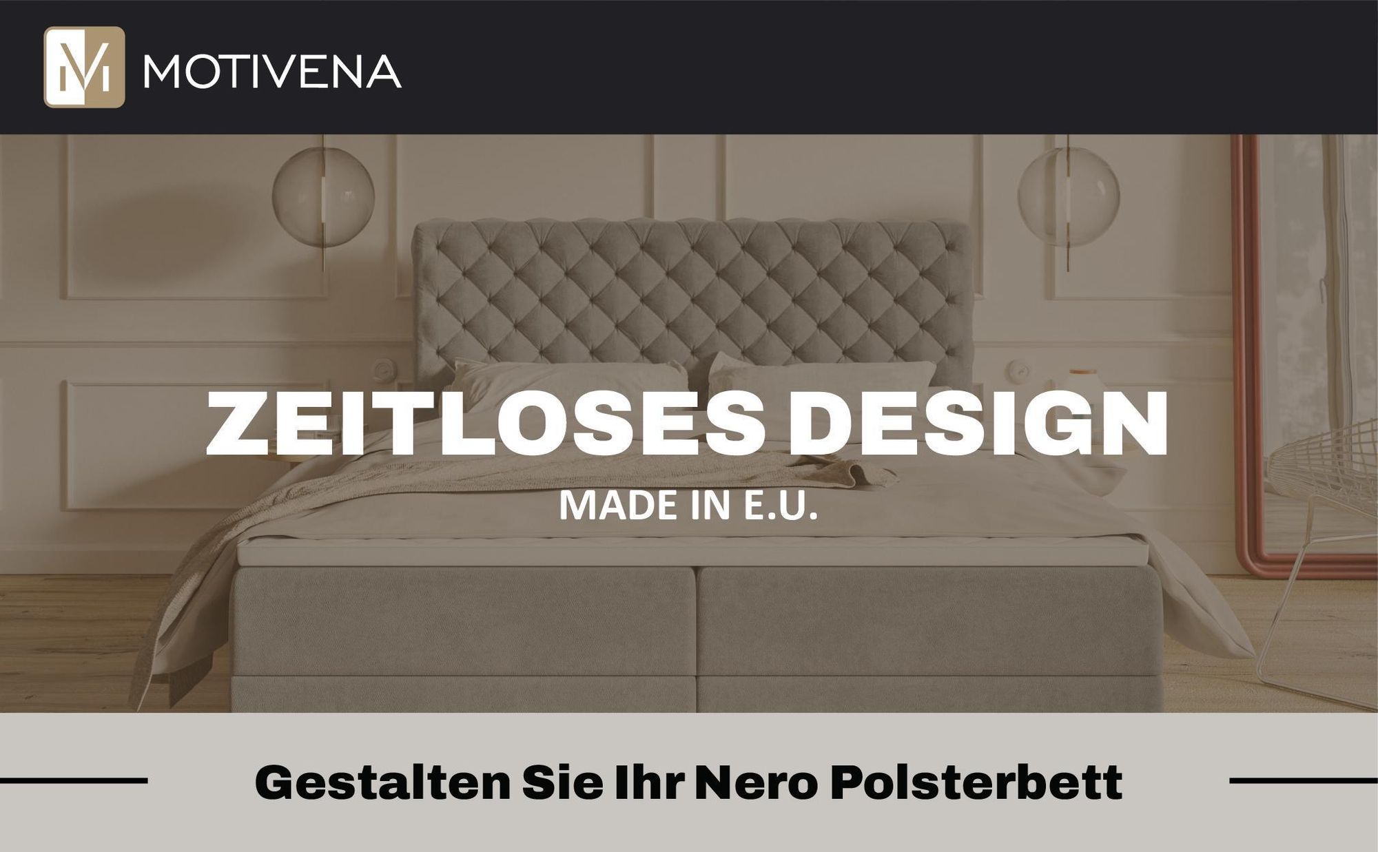 MOTIVENA Nero Chesterfield Boxspringbett 180x200 Beige Samt (Amor 04), Bonellfederkern-Matratze (H4), T28 Komfortschaumstoff Topper (H3)