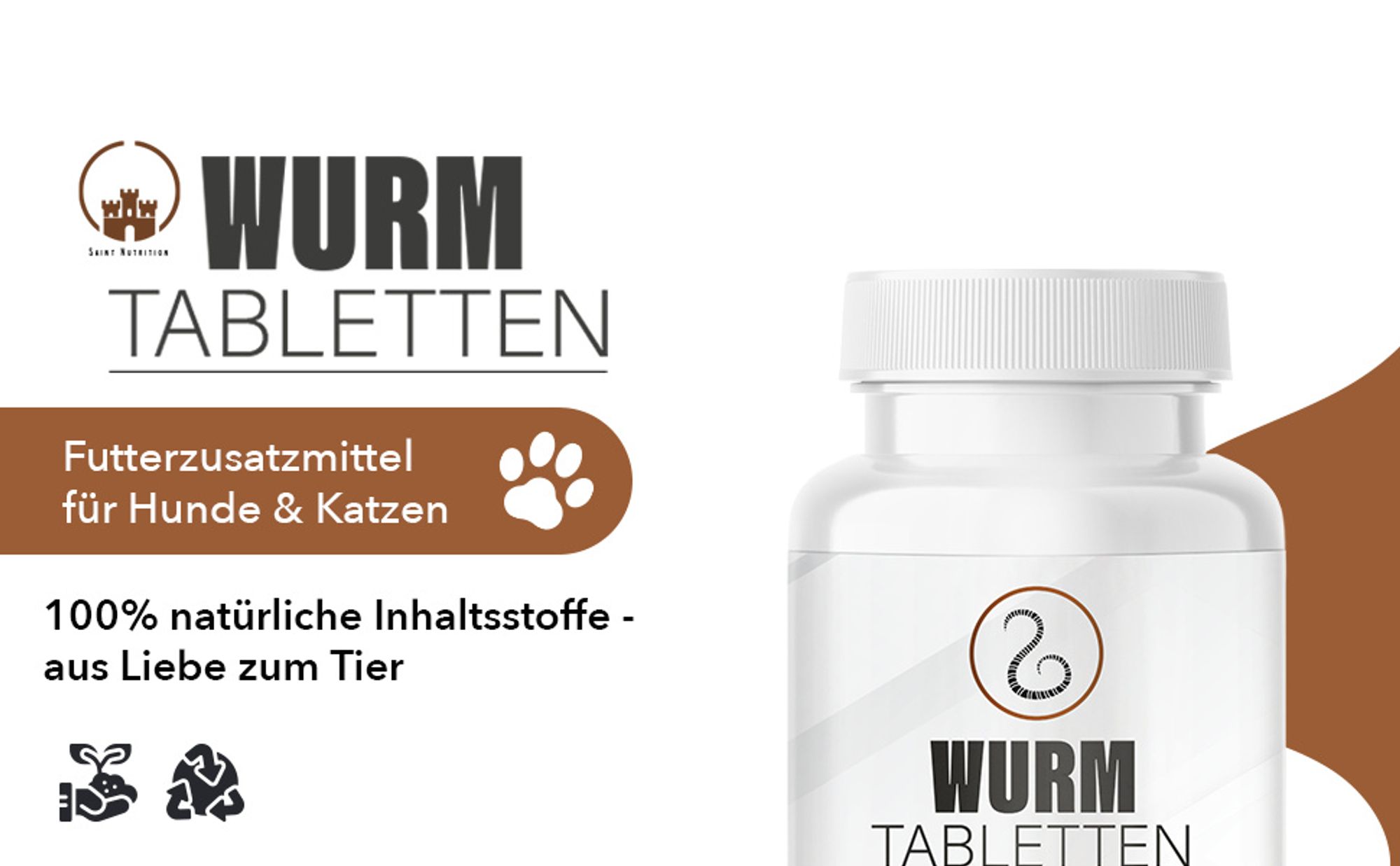 Saint Nutrition® Wurm Tabletten – Wurmmittel Hund – entwurmen für Hunde – mit natürlichen Inhaltsstoffen – Einfach anzuwenden - Wurmkur - 30 Stück
