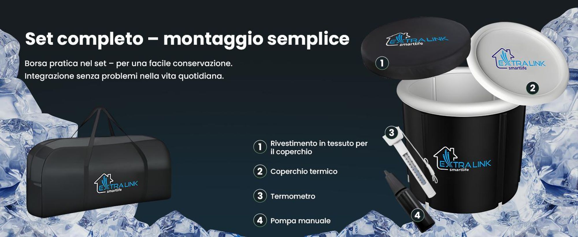 Extralink vasca bagno di ghiaccio XL 400 L con coperchio