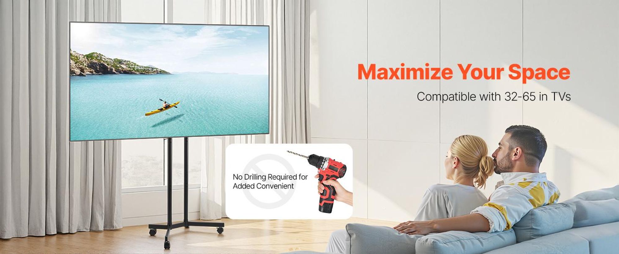 VEVOR Rollender TV-Ständer, Mobiler TV-Wagen für 35-100 Zoll LED/LCD/OLED Flach-/Curved-TVs, Tragbarer Monitorständer mit Rädern für bis zu 198 lbs für Wohnzimmer, Schlafzimmer, Büro, Außenbereich, Max VESA 800x600mm, Kein Tablett, 2 Halterungen