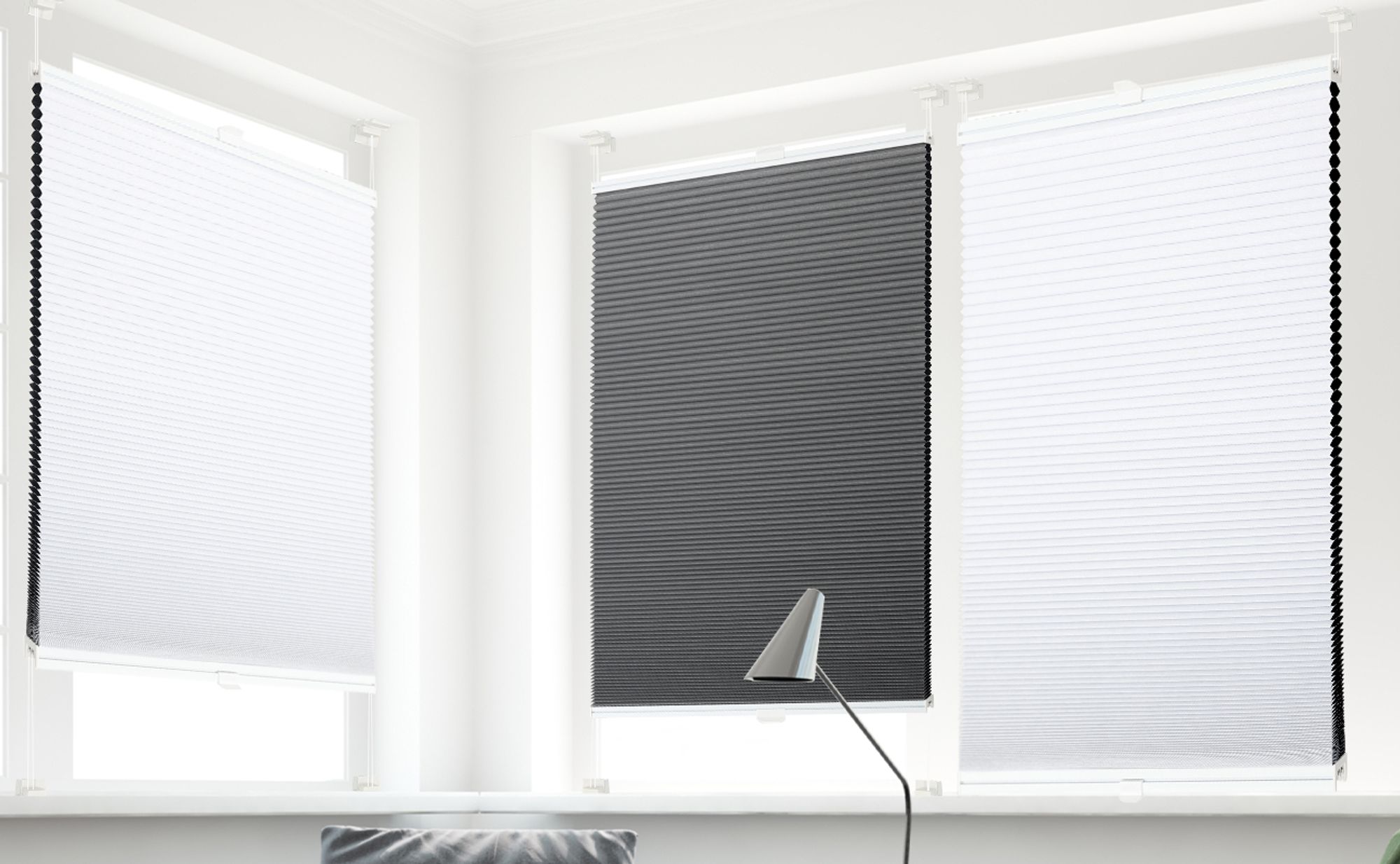 Sekey Wabenplissee ohne Bohren 50×100 cm Doppelplissee Grau-Weiß Plissee Klemmfix 100% Verdunklung & Sonnenschutz Faltrollo Klemmfix für Fenster & Tür
