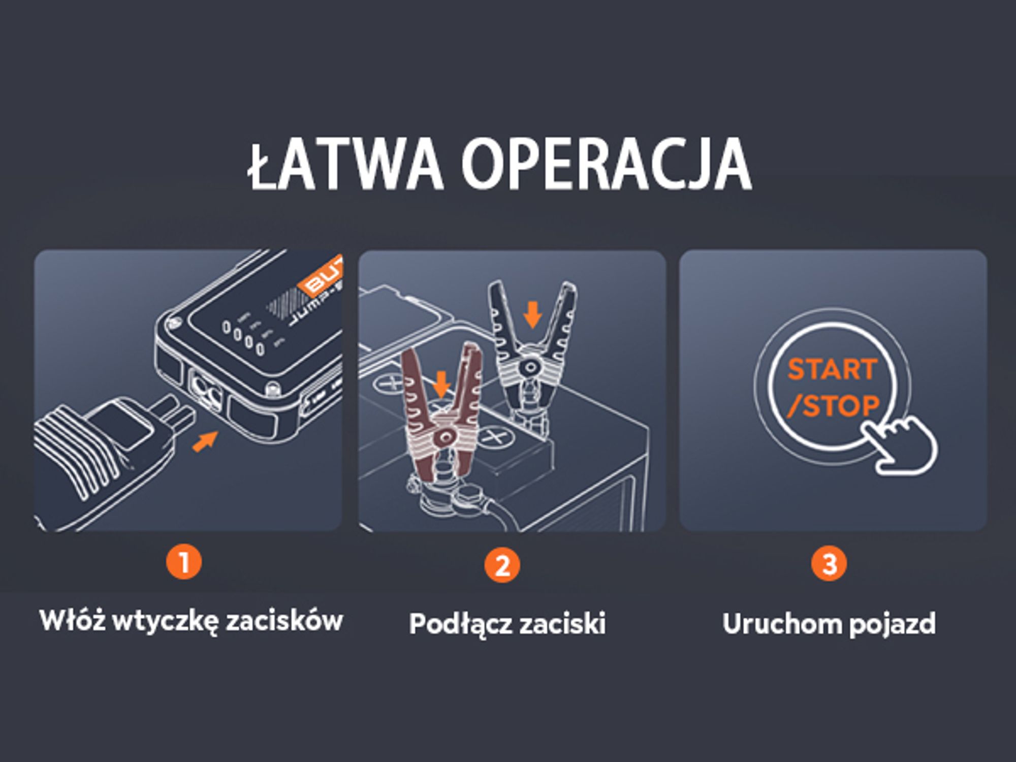 Buture Jump Starter Power Bank, 3000A szczytowy prąd, PD45W szybkie ładowanie, Starter Power Bank samochodowy Jump Starter, Beta08