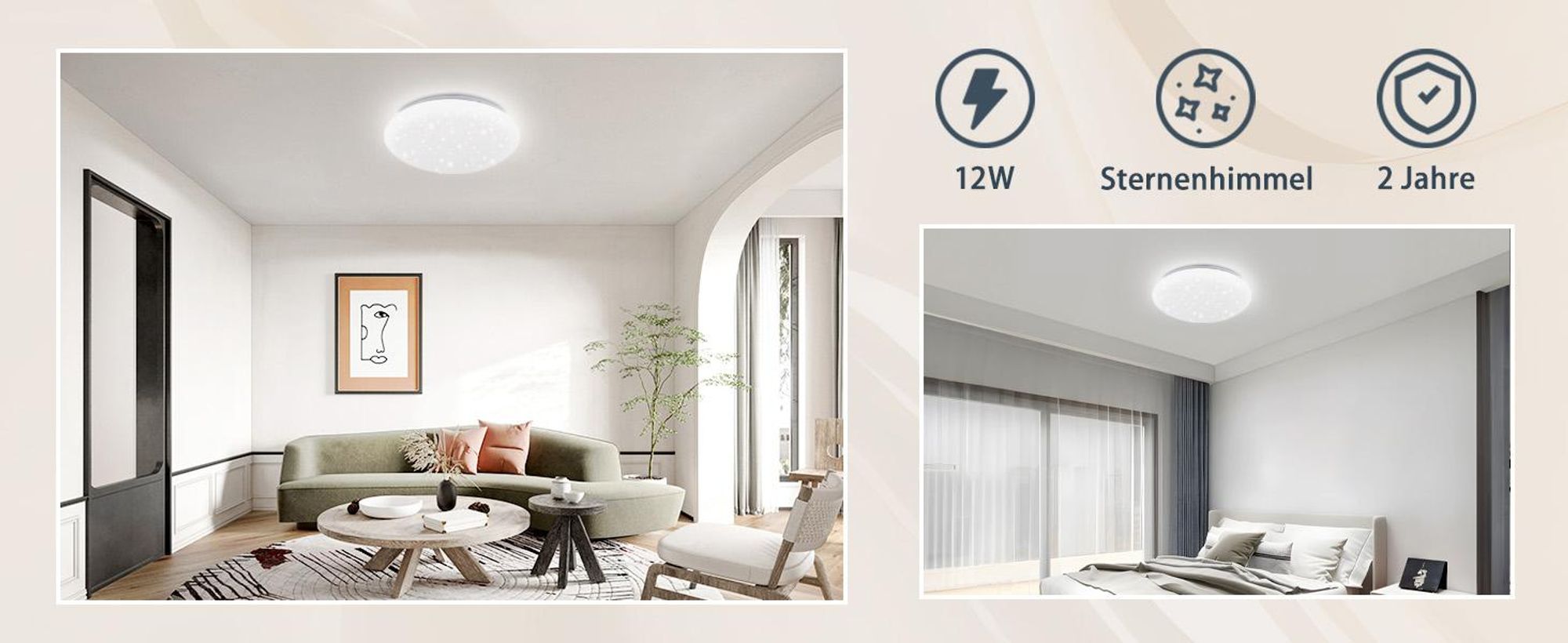 ZMH Deckenlampe LED 12W Deckenleuchte Ø25cm Kinderzimmerlampe Sternenhimmel 6000K Deckenbeleuchtung Flur Rund für Kinderzimmer Wohnzimmer Schlafzimmer