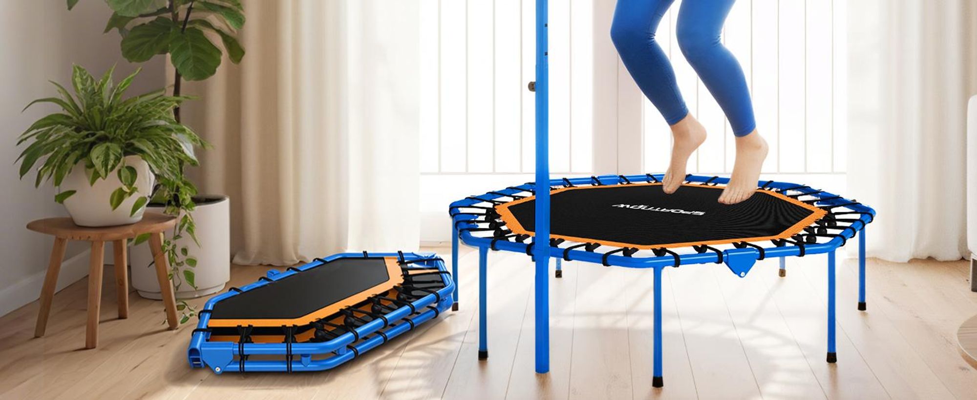 SPORTNOW Fitness Trampolin klappbar Ø128 cm Mini Trampoline mit Haltegriff