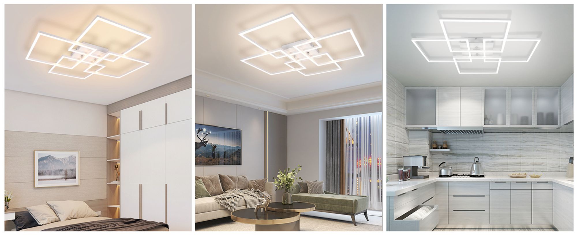 ZMH Deckenleuchte LED Deckenlampe Wohnzimmer 4 Weiß Rahmen Schlafzimmerlampe Modern Wohnzimmerlampe 32W 3000K Küchenlampe Warmweiß Esszimmerlampe Rechteckig Design für Schlafzimmer Esszimmer