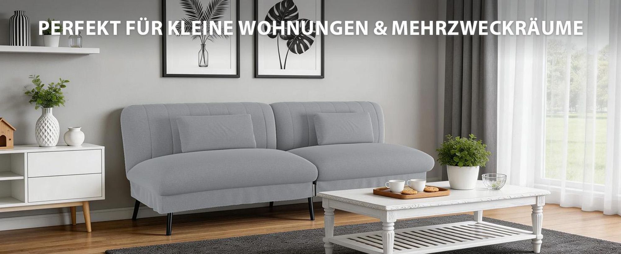 COMHOMA Klappbares Schlafsofa mit Schlaffunktion - 2-in-1 Couch, Multifunktionales Schlafsofa mit Großer Liegefläche, Platzsparendes Bettsofa Grau