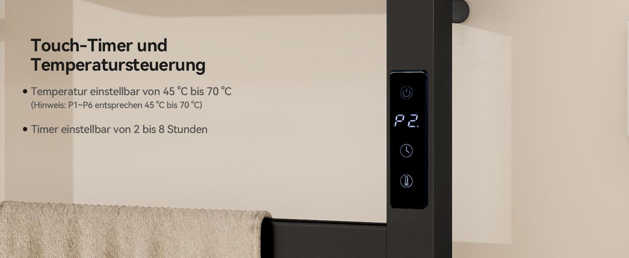 Puluomis Heizkörper Elektrisch Badheizkörper mit Timer Thermostat, Handtuchtrockner  Handtuchwärmer 395 x 470mm Handtuchhalter 72W schwarz