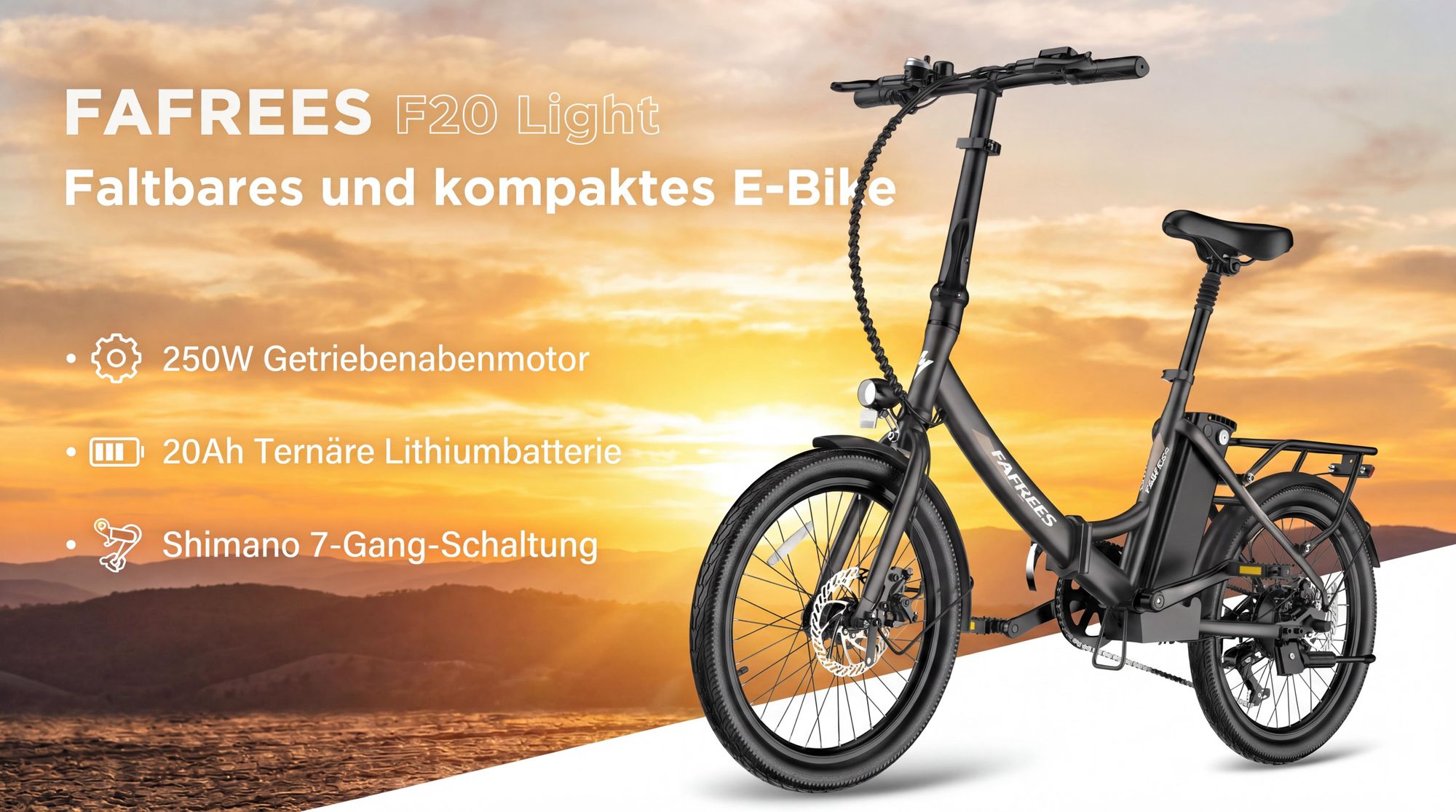 20" E-Bike 155 - 195 cm 36 V bis zu 110 - 130 km Wasserdicht IPX4 mit 7 Gang, Weiß