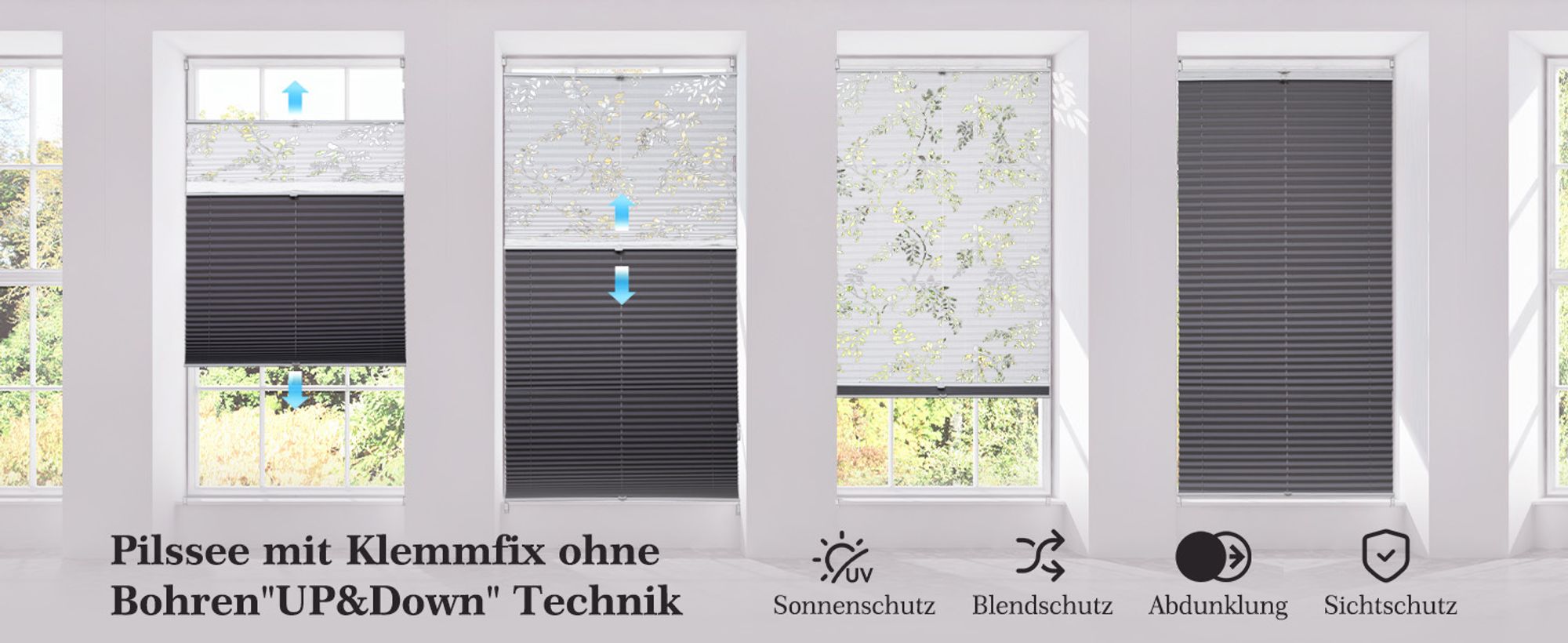 Sekey Plissee 60×130 cm Faltrollo Klemmfix Ohne Bohren Fensterollo Verdunkelung Plisseerollo mit Lichtdurchlässig Ausbrenner-Muster Faltrollo Jalousie