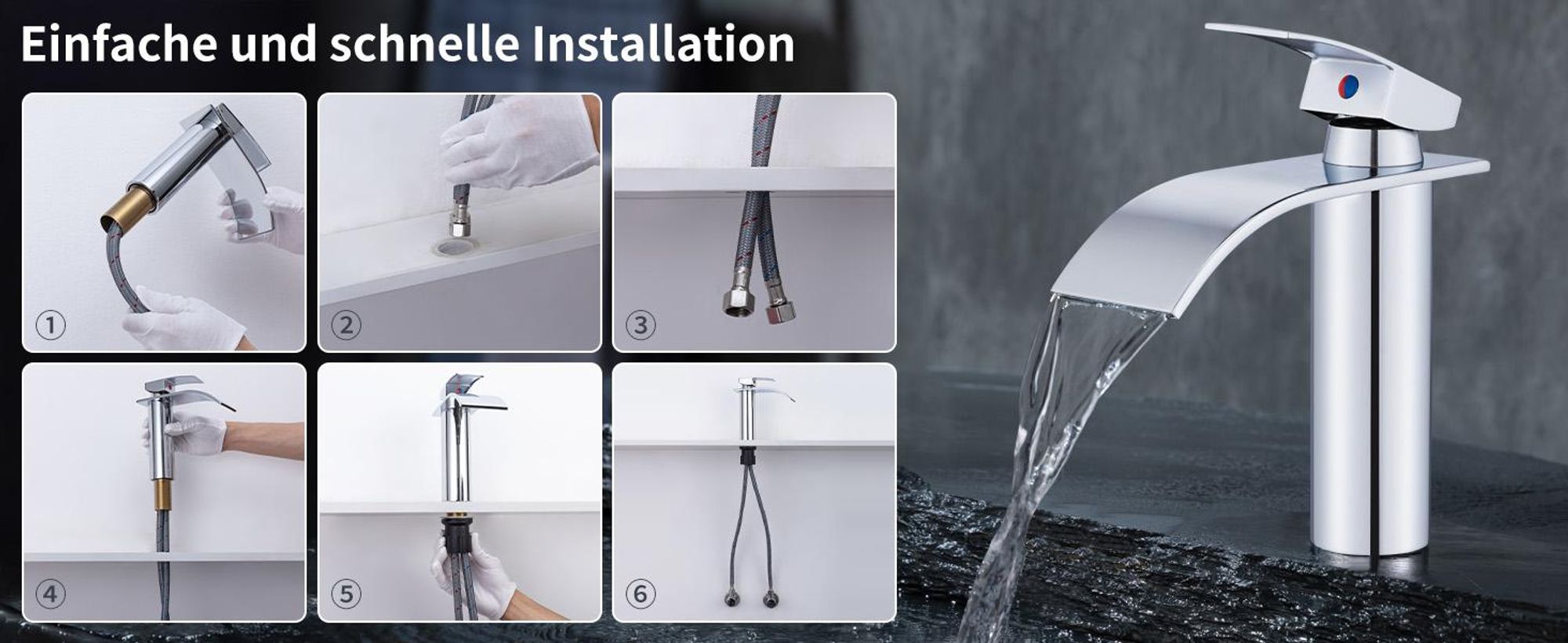 Homelody Wasserhahn Bad, Waschtischarmatur 304 Edelstahl, Waschbecken Armaturen Mischbatterie für Badezimmer Waschbecken handwaschbecken, Verchromt