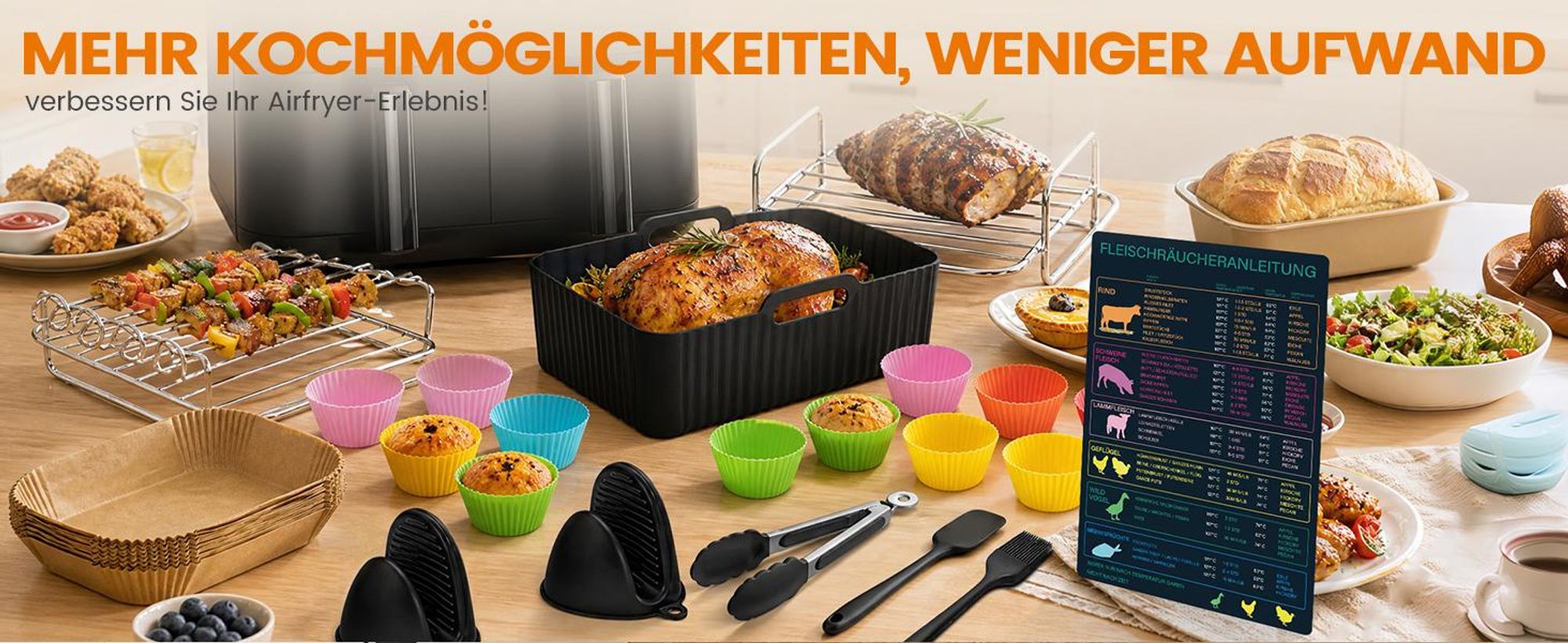 Airfryer Zubehör 24-teilig, kompatibel mit Ninja Cosori, Silikonform Zubehör Set für Dual Zone 7,6–10,4 L, faltbar, BPA-frei, spülmaschinenfest