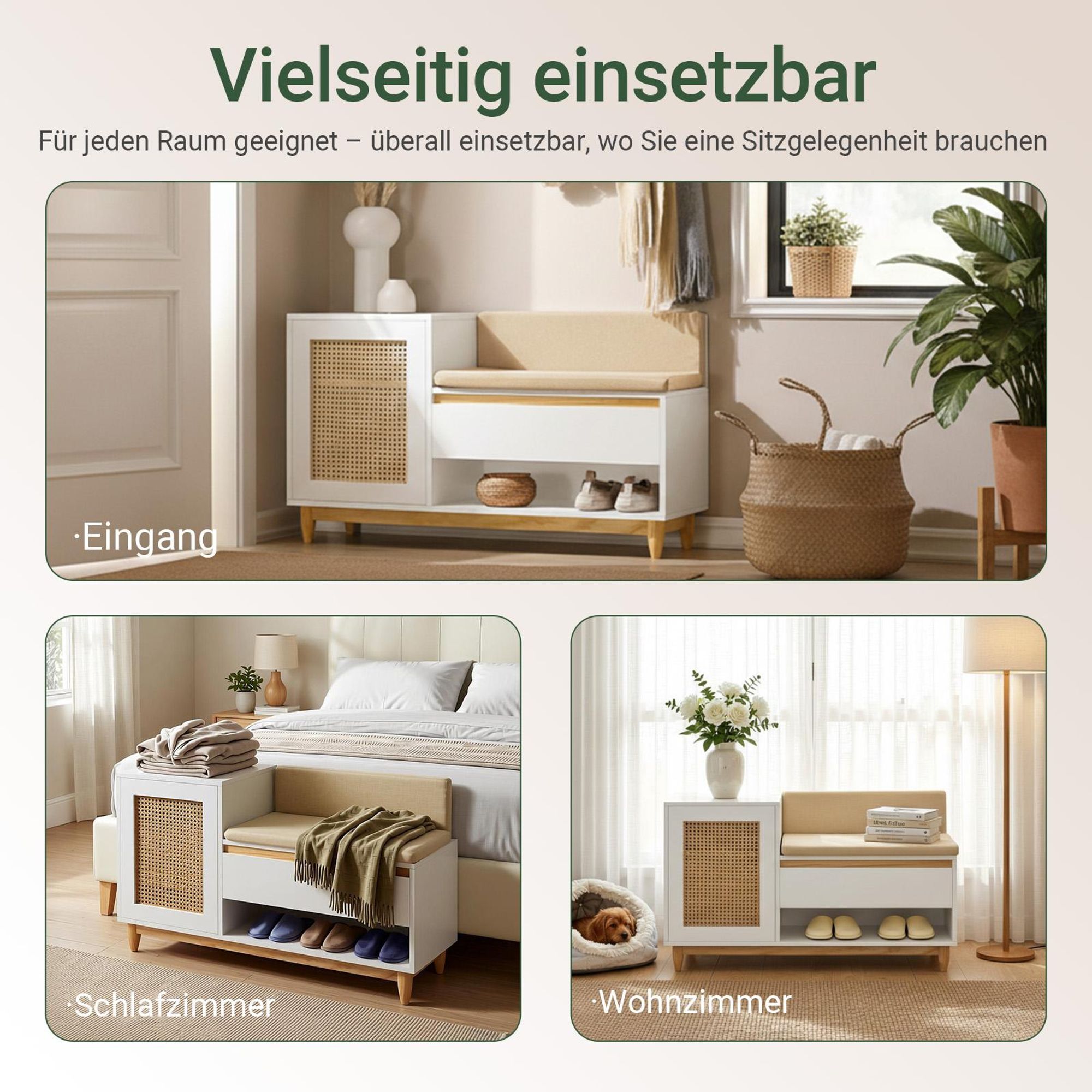 SoBuy Schuhbank mit Stauraum, Sitzbank für Flur mit Schuhregal und Gitteroptik, schmale Dielenbank für Eingang & Garderobe, Weiß-Natur FSR128-W
