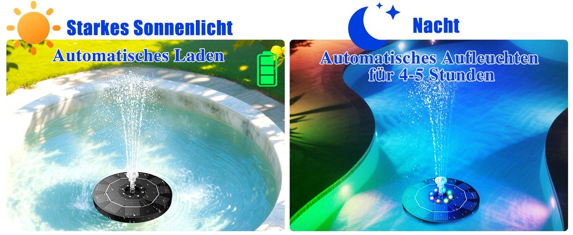 LED Solar Springbrunnen, 5.5W Solar Teichpumpe mit Solar Panel, Solar Teichpumpe Wasserpumpe Solar Schwimmender Fontäne Pumpe für Garten, Vogel-Bad