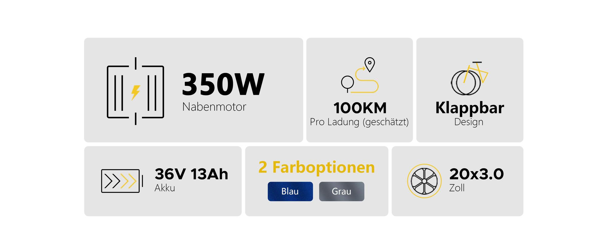 Elektrisches Fahrrad HillMiles Mile 2 - 36V13AhAkku 20Zoll Räder hydraulische Doppelbremsen - Grau