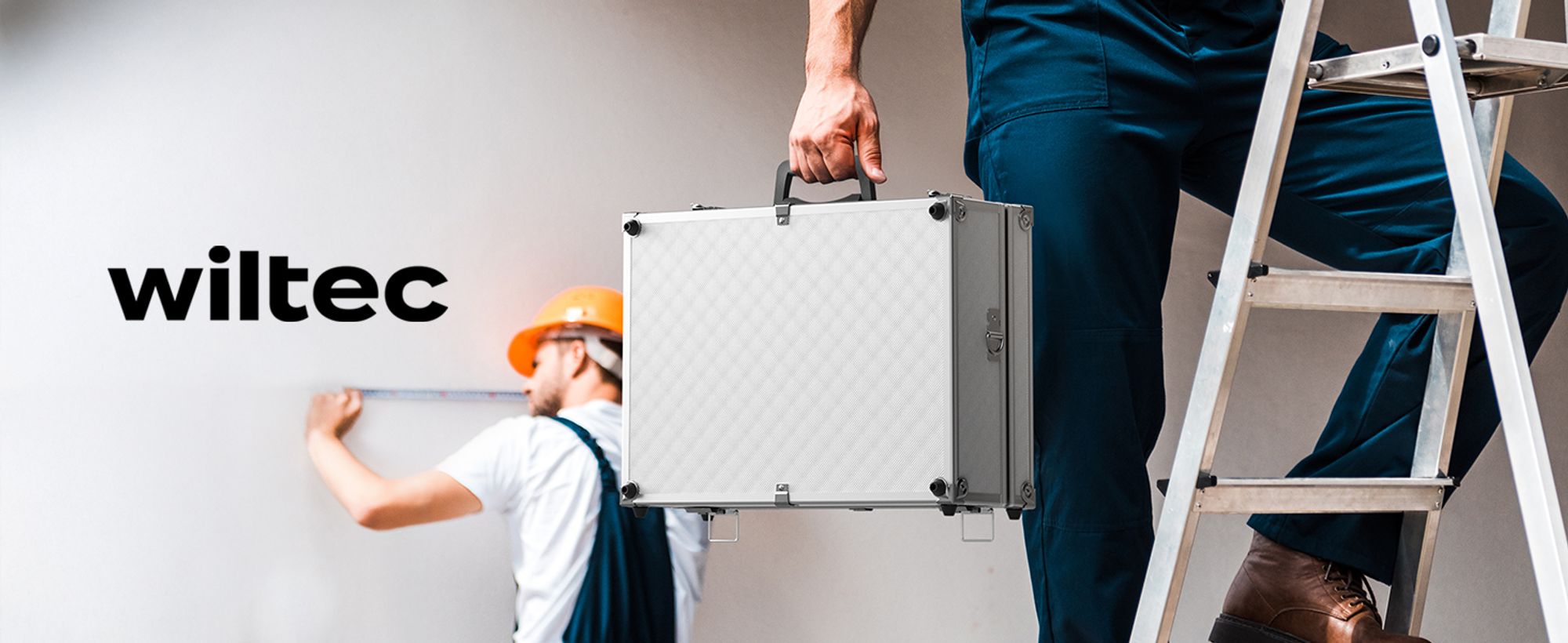 Wiltec Alu Universalkoffer 46x33x15,2 cm, Alubox abschließbar für Aufbewahrung und Transport von Werkzeug, Messgeräten usw., mit Griff und Tragegurt