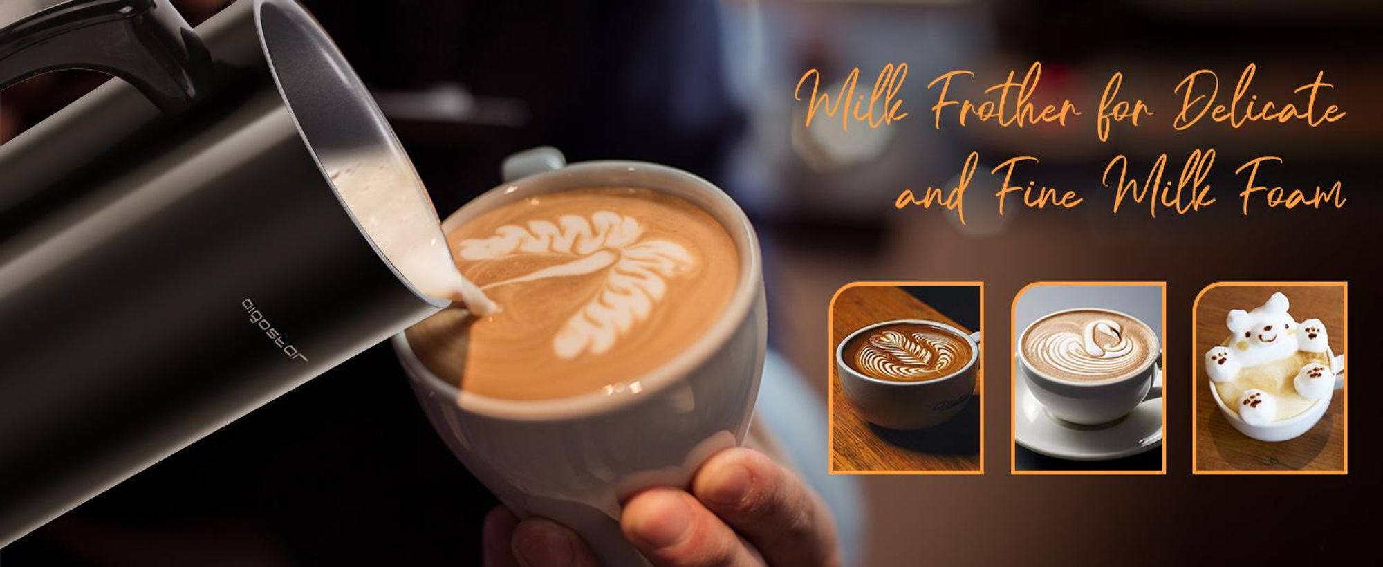 Aigostar - Milchaufschäumer Elektrisch mit 3 Modi, heißer & kalter Milchschaum, 500W, 240ml, Milch Frother für Cappuccino, Latte, Mokka, Macchiato