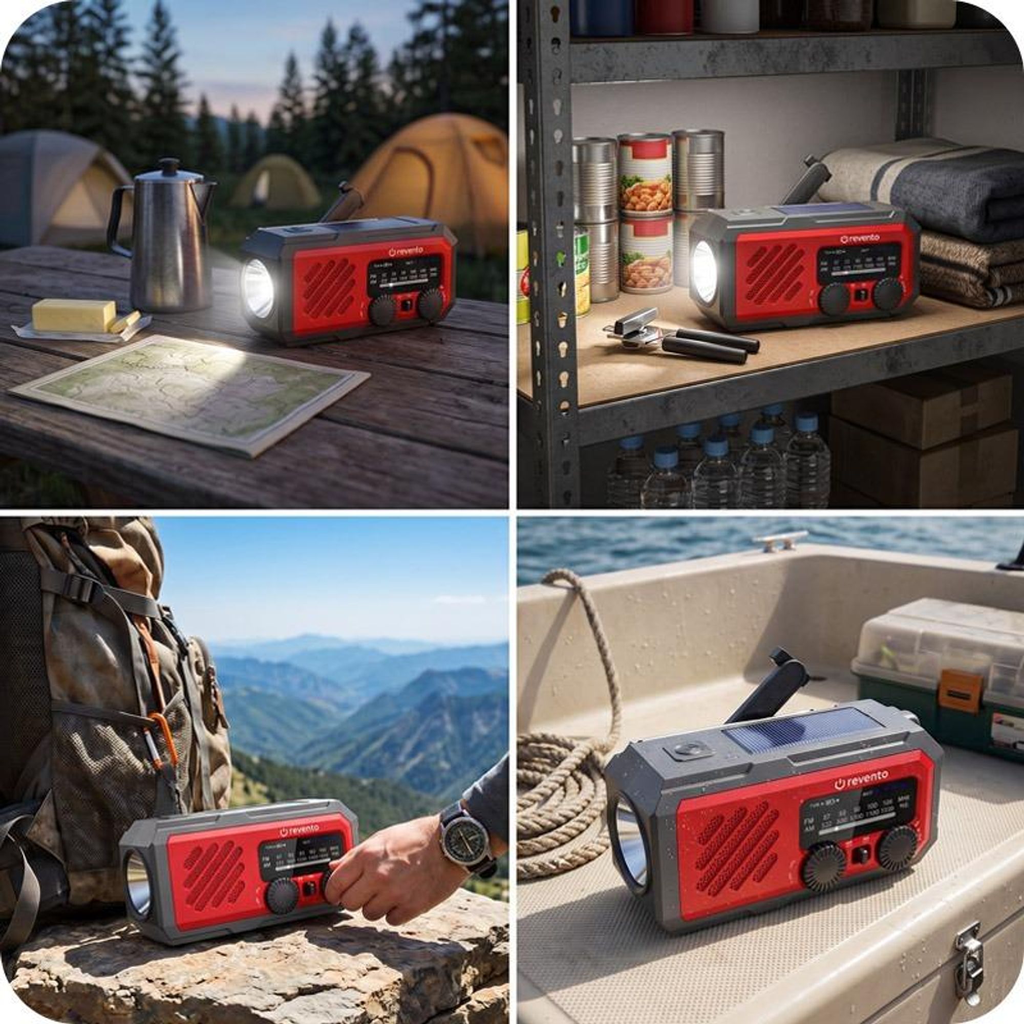 REVENTO® Ratunkowe radio solarne na korbkę, awaryjne radio z lampką LED, powerbank na smartfona 2000 mAh