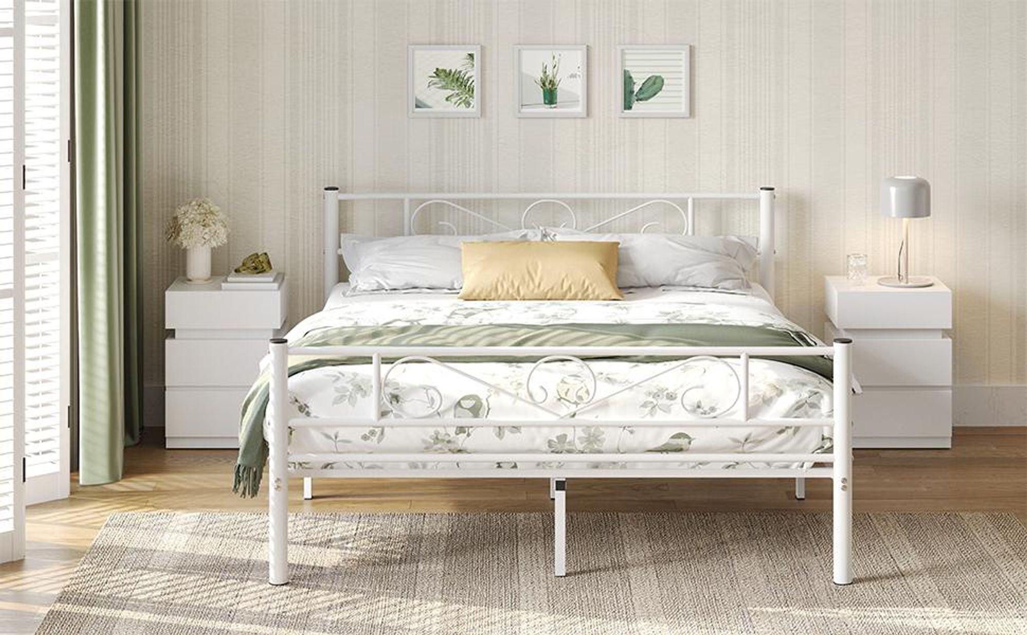 VASAGLE Bettgestell 160 x 200 cm, mit Kopfteil, Metallbett, Bettrahmen