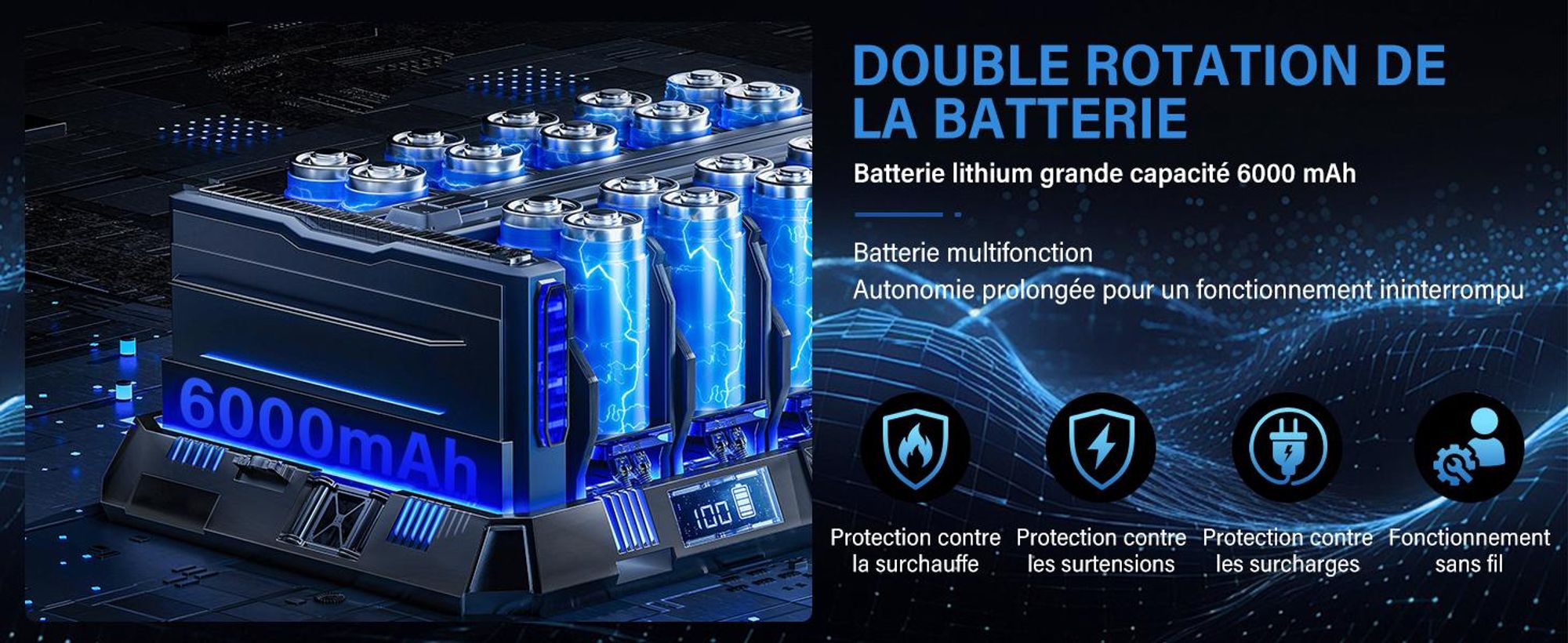 TEENO - Souffleur sans Fil 21V – 3 Vitesse Max 35000 TR/Min, Léger, Compact, 3 Buses Incluses, 2x6,0Ah Batteries - Chargeur, Makita Compatible