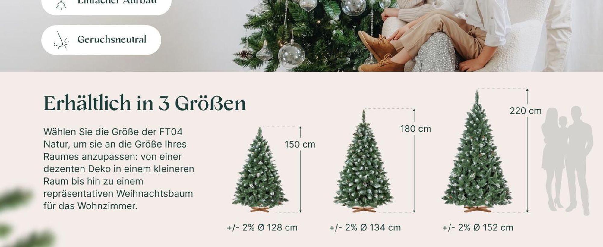 FairyTrees Weihnachtsbaum künstlich 150cm Kiefer mit Christbaum Holzständer | Tannenbaum künstlich mit Natur-Weiss beschneit | EU