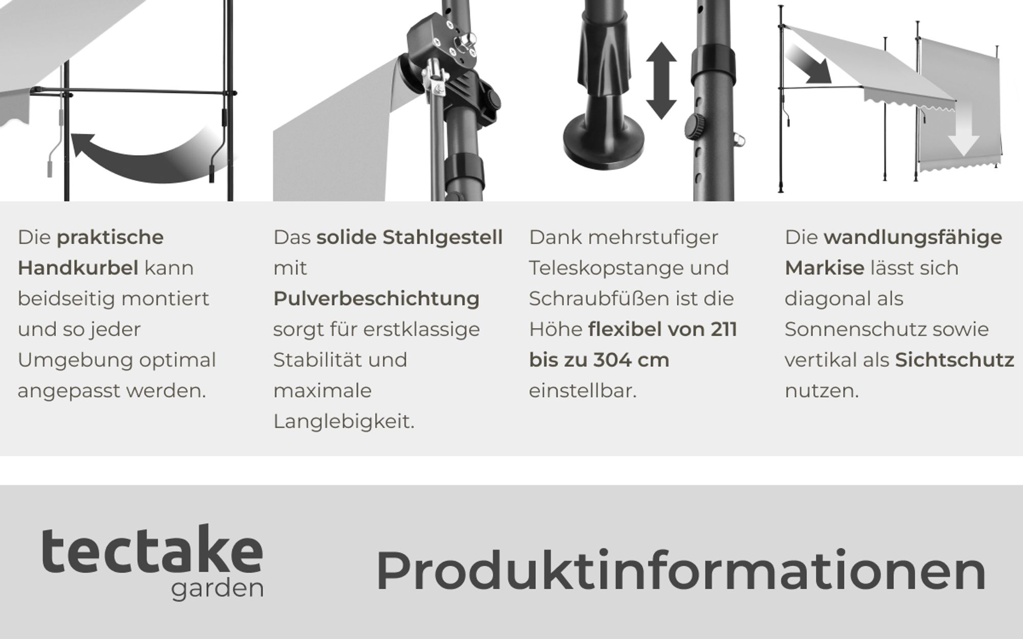 tectake® Klemmmarkise mit Handkurbel einfache Montage
