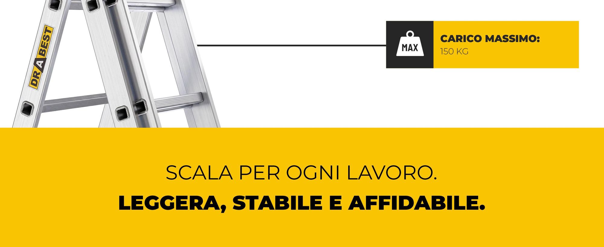 Drabest | Scala Alluminio - 3 Éléments - 3x8 - 150 kg - Antiscivolo - Idéale pour Travaux Domestiques