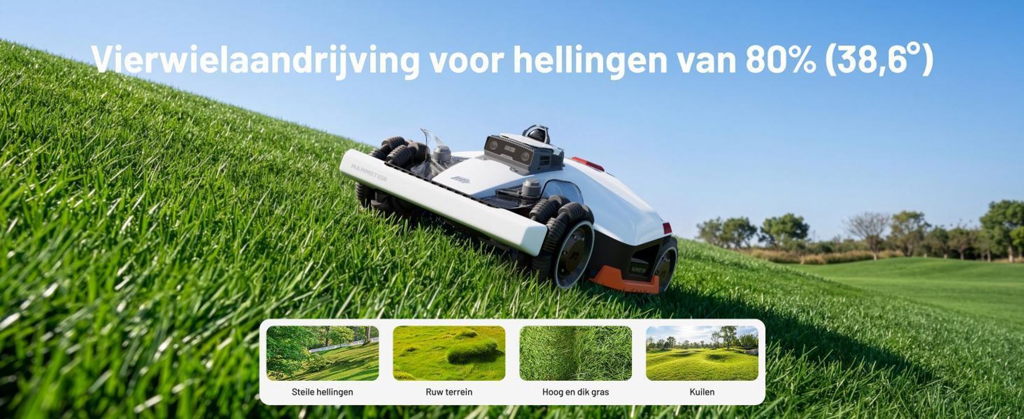 Robotmaaier Mammotion LUBA 3 AWD 1500 met wasstandaard, zonder kabel, voor 1500 m², vierwielaandrijving, hellingen tot 80%, auto-kaartgeneratie, APP