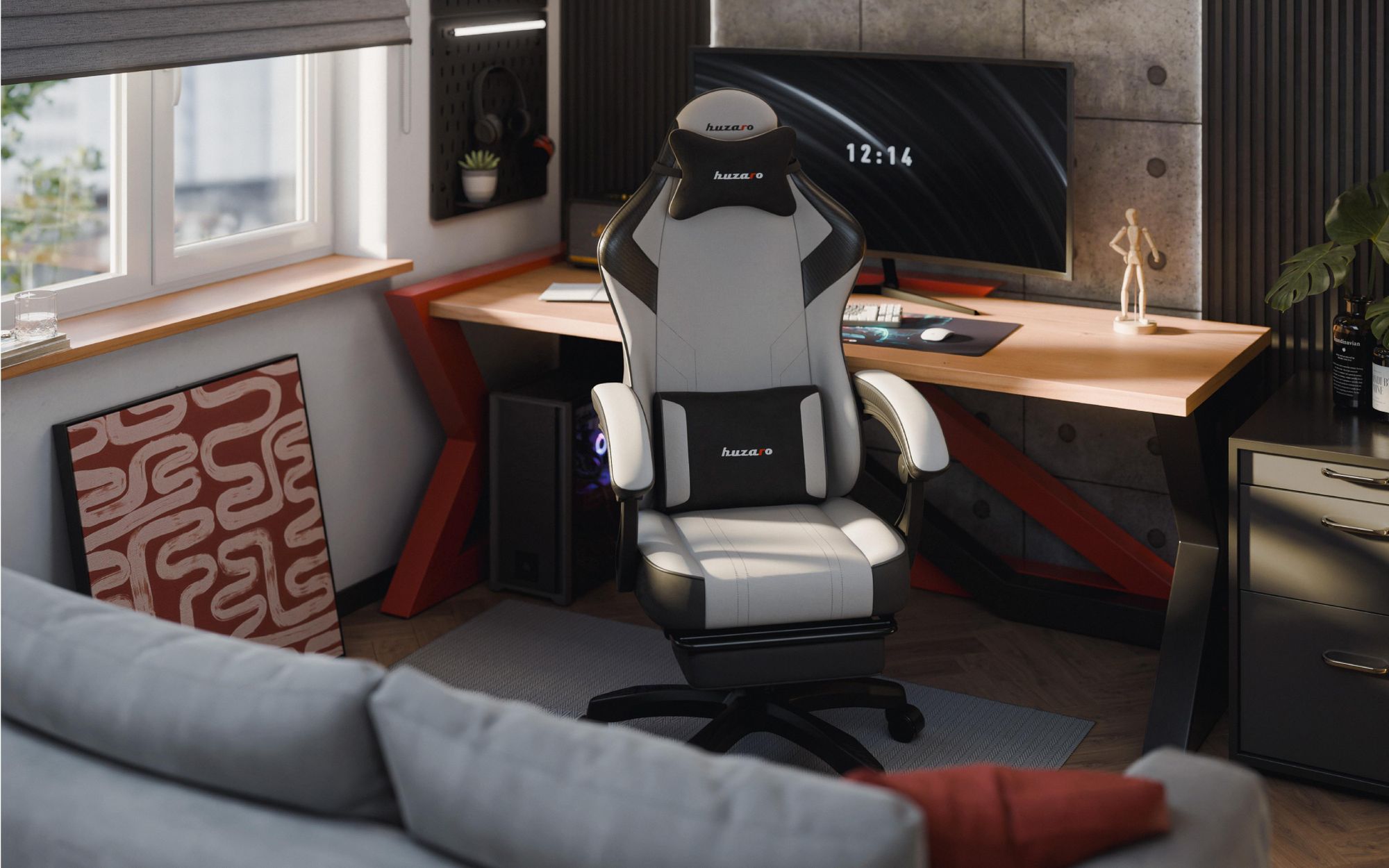 Huzaro Force 3.7 Grey Gaming-Stuhl mit ergonomischem Design, verstellbarem Armlehnen und hochbelastbarem Stoff