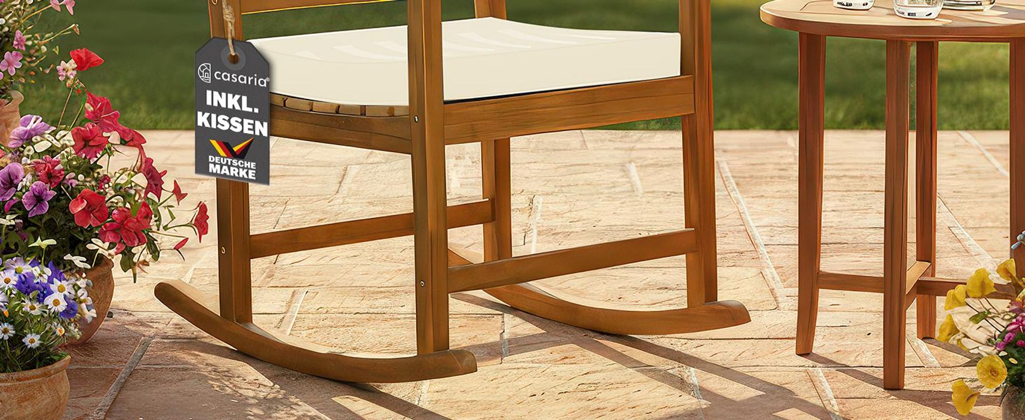 Casaria® Schaukelstuhl Outdoor wetterfest aus Akazienholz, bis 160 kg